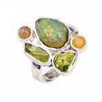 Inel Argint Opal Etiopian și Peridot Brut 