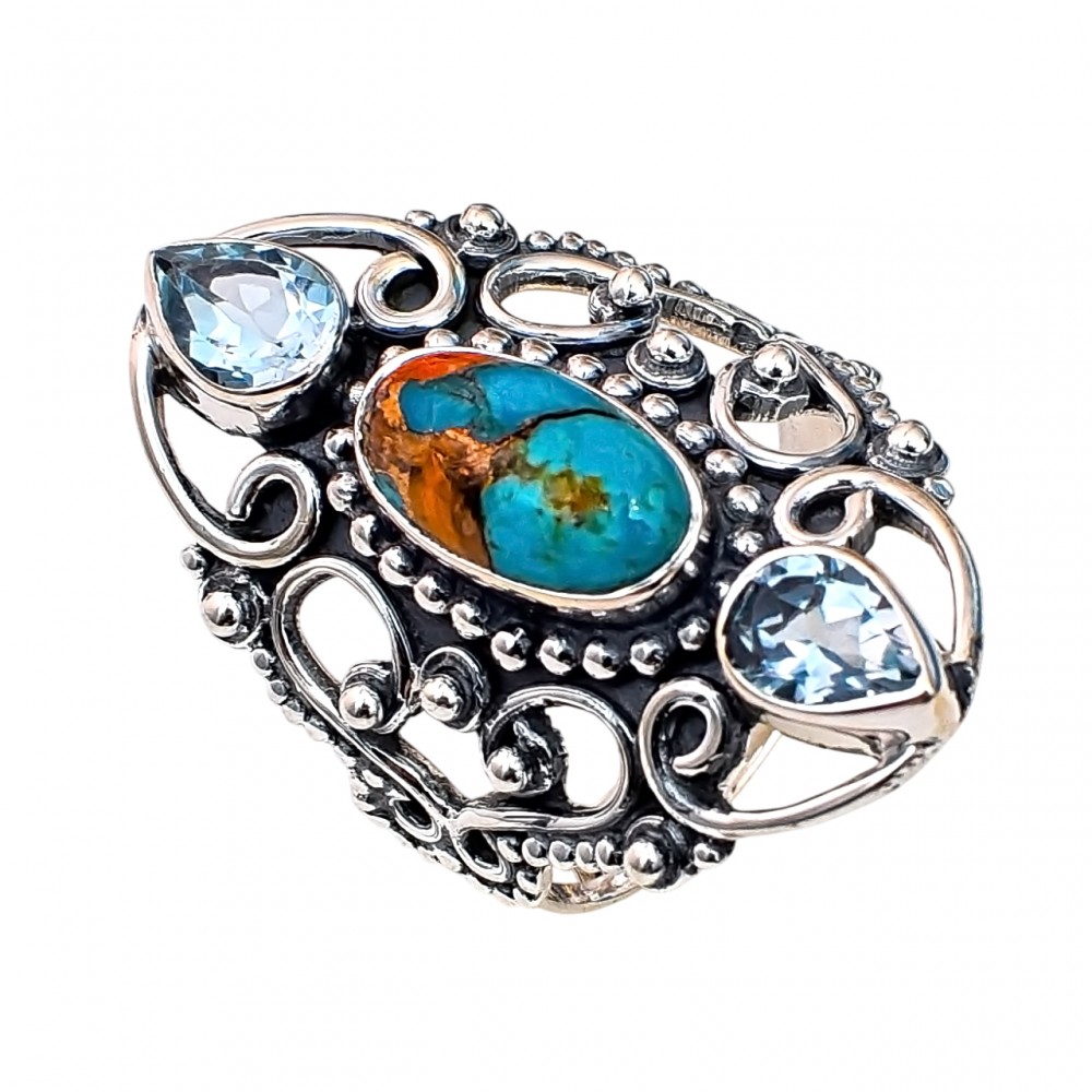 Inel Argint Oyster Turquoise si blue Topaz Anissia