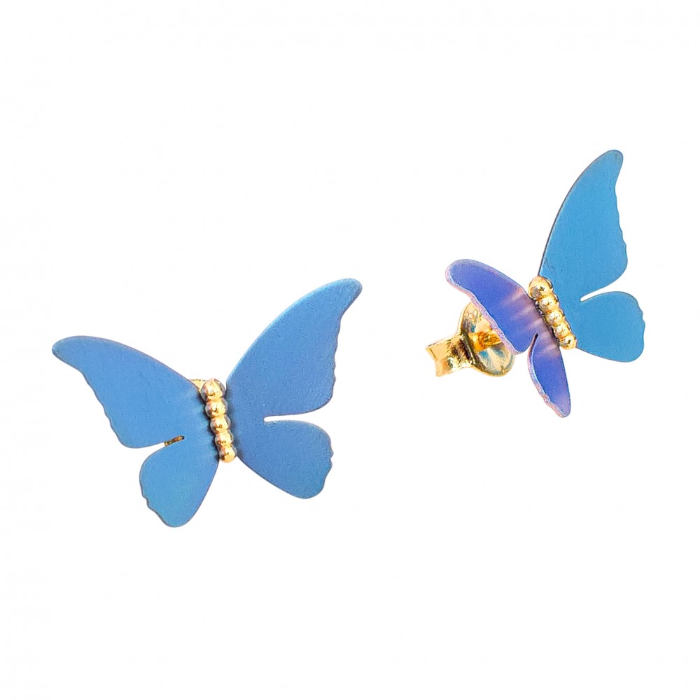 Cercei Argint Placat cu Aur și Titan Colorat Butterfly