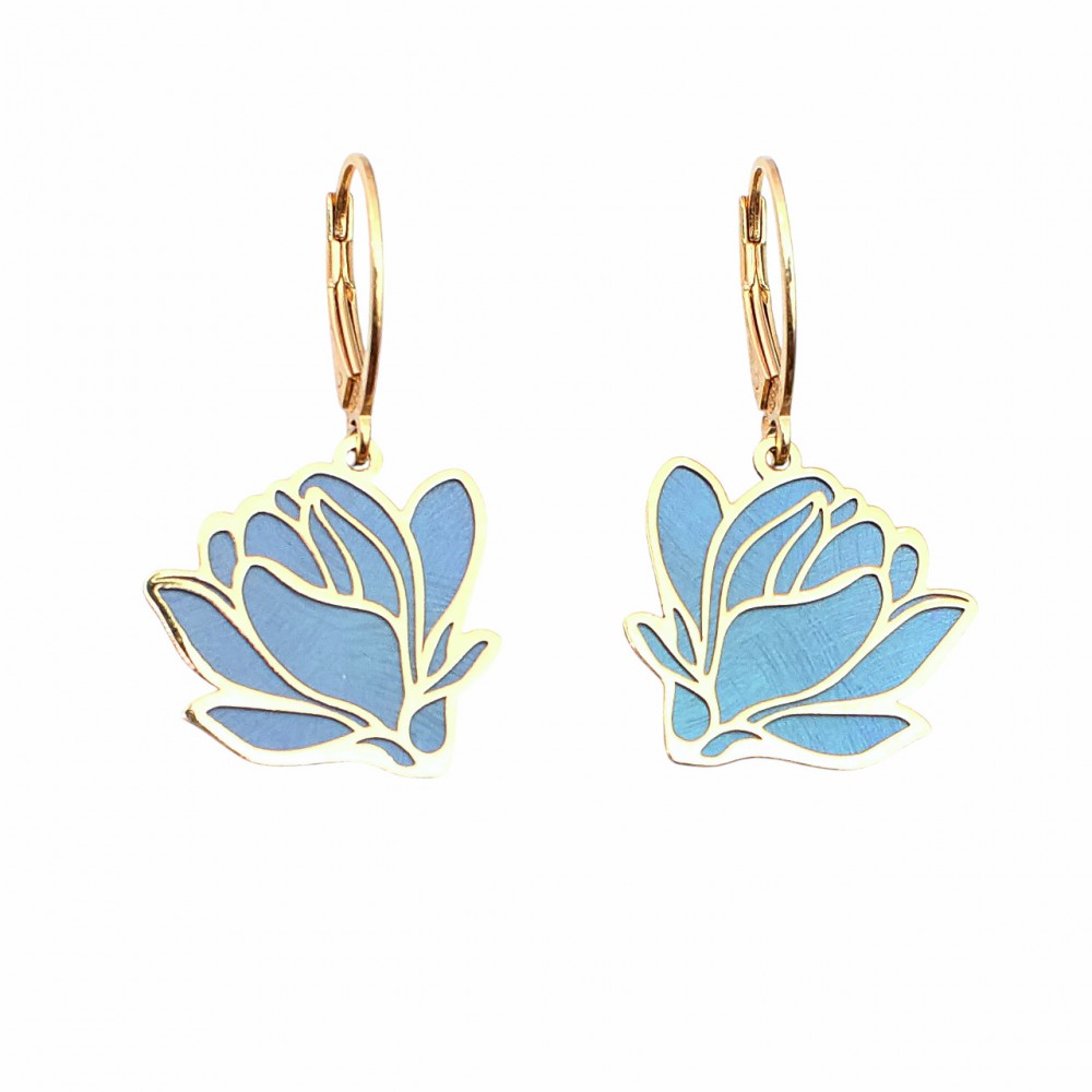 Cercei Argint Placat cu Aur și Titan Colorat Flower