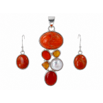 Set Bijuterii Argint Coral Natural,Carneol,Citrin brut si Perla Grazia