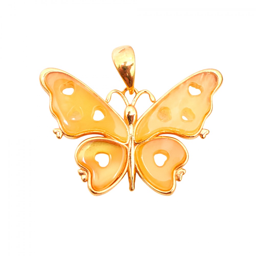 Pandantiv Argint Placat cu Aur si Chihlimbar Butterfly
