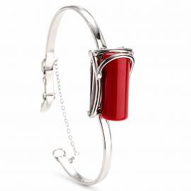 Bratara Statement Argint Si Coral Natural Rouge,UNICAT
