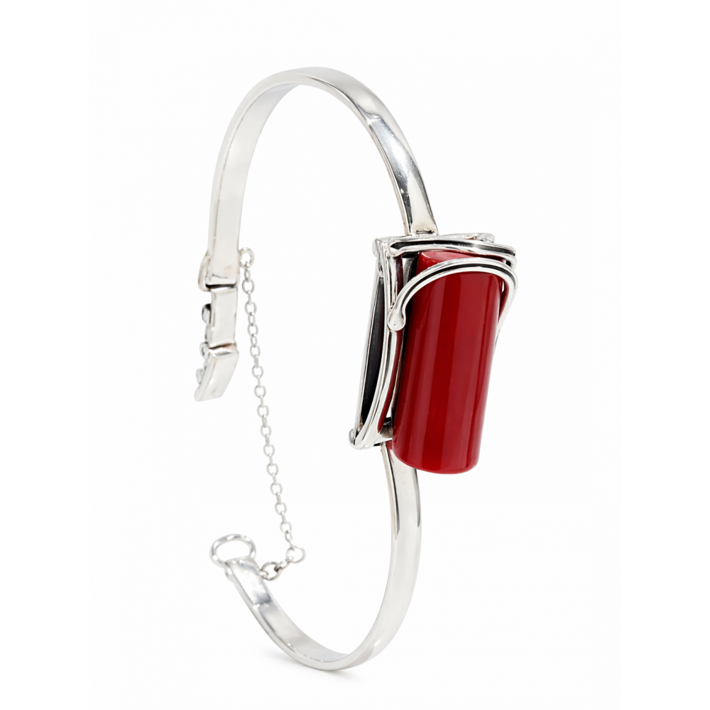 Bratara Statement Argint Si Coral Natural Rouge,UNICAT