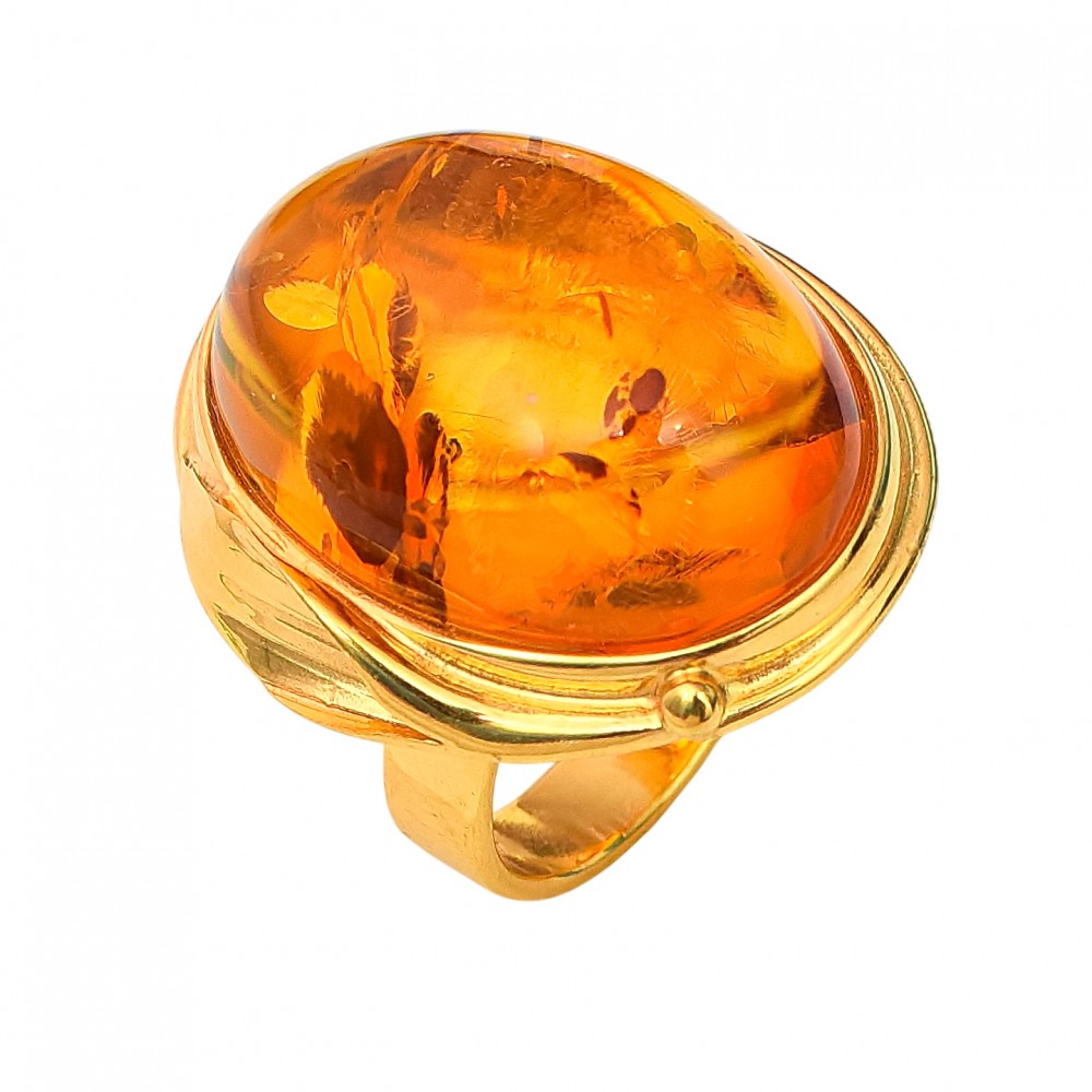 Inel Argint Placat cu Aur și Chihlimbar Coniac Lagos