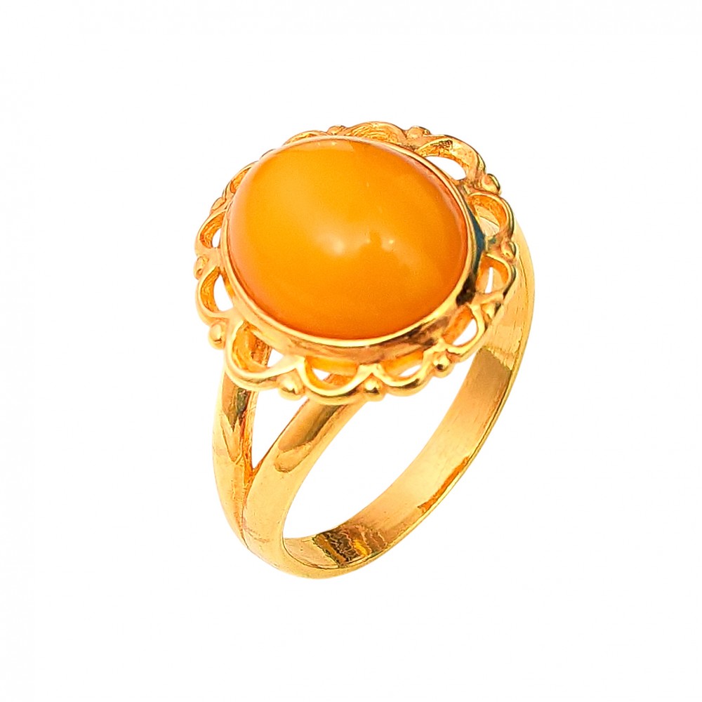 Inel Argint Placat Cu Aur Si Chihlimbar Golden
