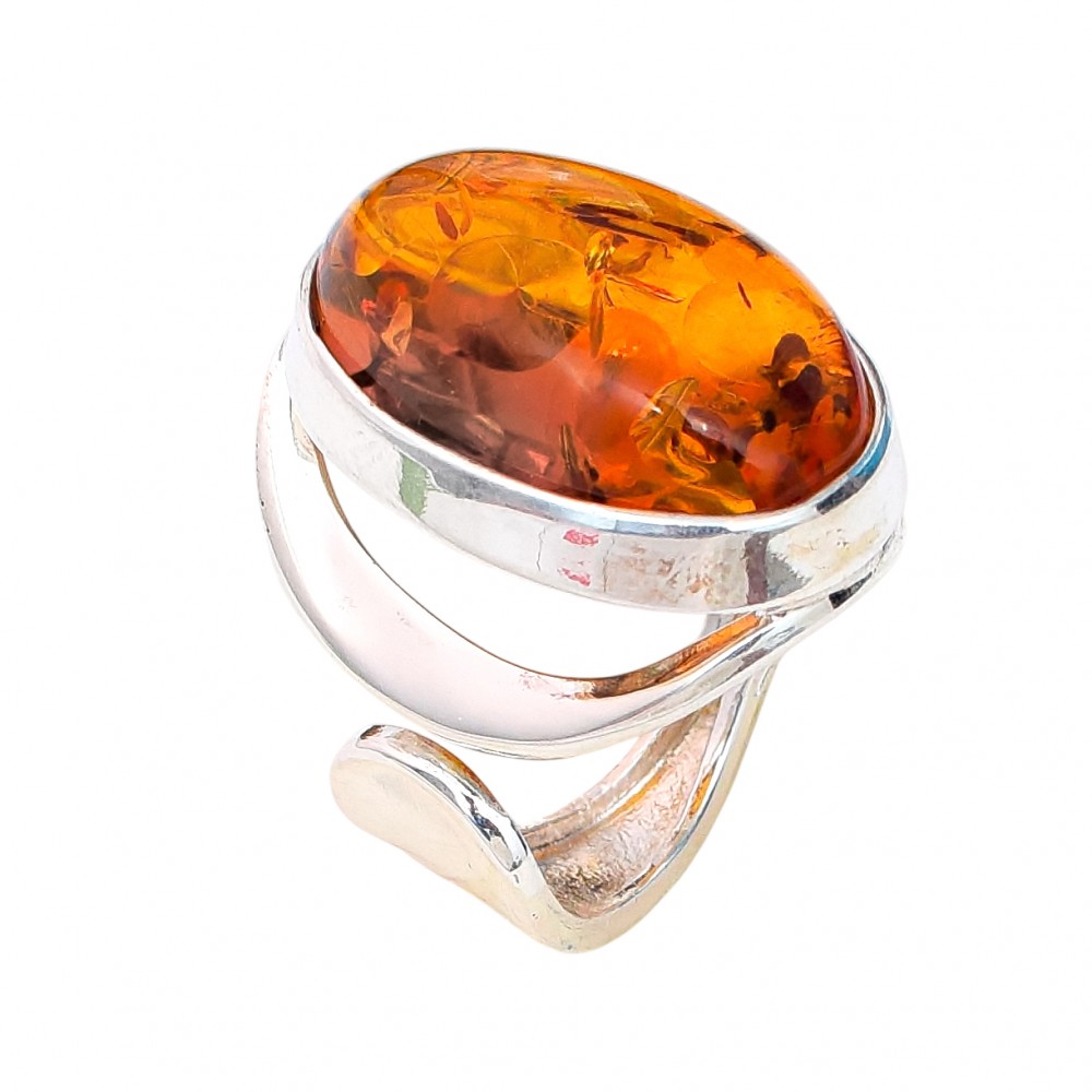 Inel Argint Chihlimbar Cognac Sidonia