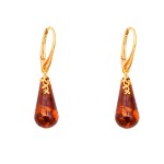 Cercei Argint Placat cu Aur cu Chihlimbar Cognac Denisse