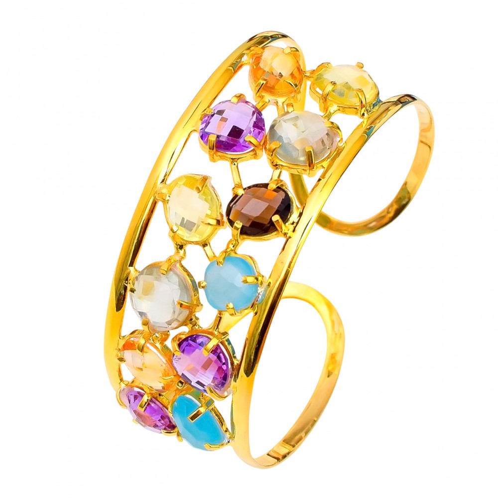 Bratara Argint Placat cu Aur Citrine,Lemon Cuart,Ametist,Ametist Verde,Cuart Fumuriu,Calcedonie Paris