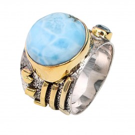 Inel Argint si Insertii Aur si Larimar Tallia