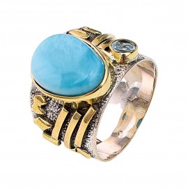 Inel Argint Larimar și Blue Topaz Lirene