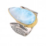 Inel Argint si Insertii Aur si Larimar Roxette