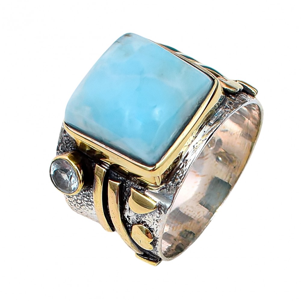 Inel Argint si Insertii Aur si Larimar Mino