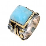 Inel Argint si Insertii Aur si Larimar Mino