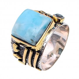Inel Argint si Insertii Aur si Larimar Mino