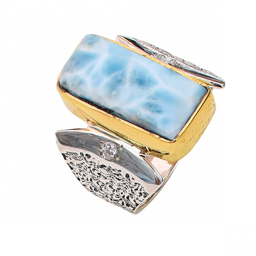 Inel Argint si Insertii Aur si Larimar Elli