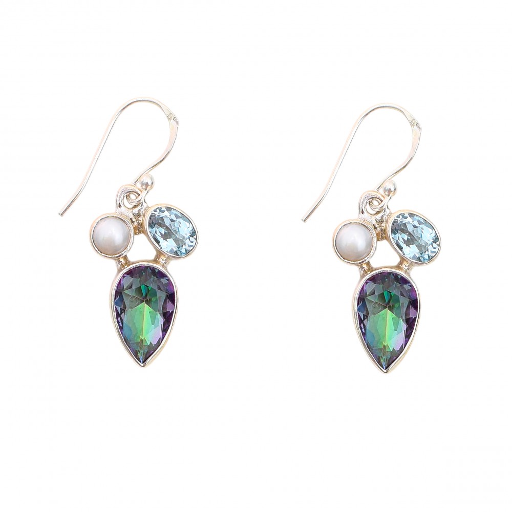 Cercei Argint Topaz Mistic,Blue Topaz si Perluta Daia