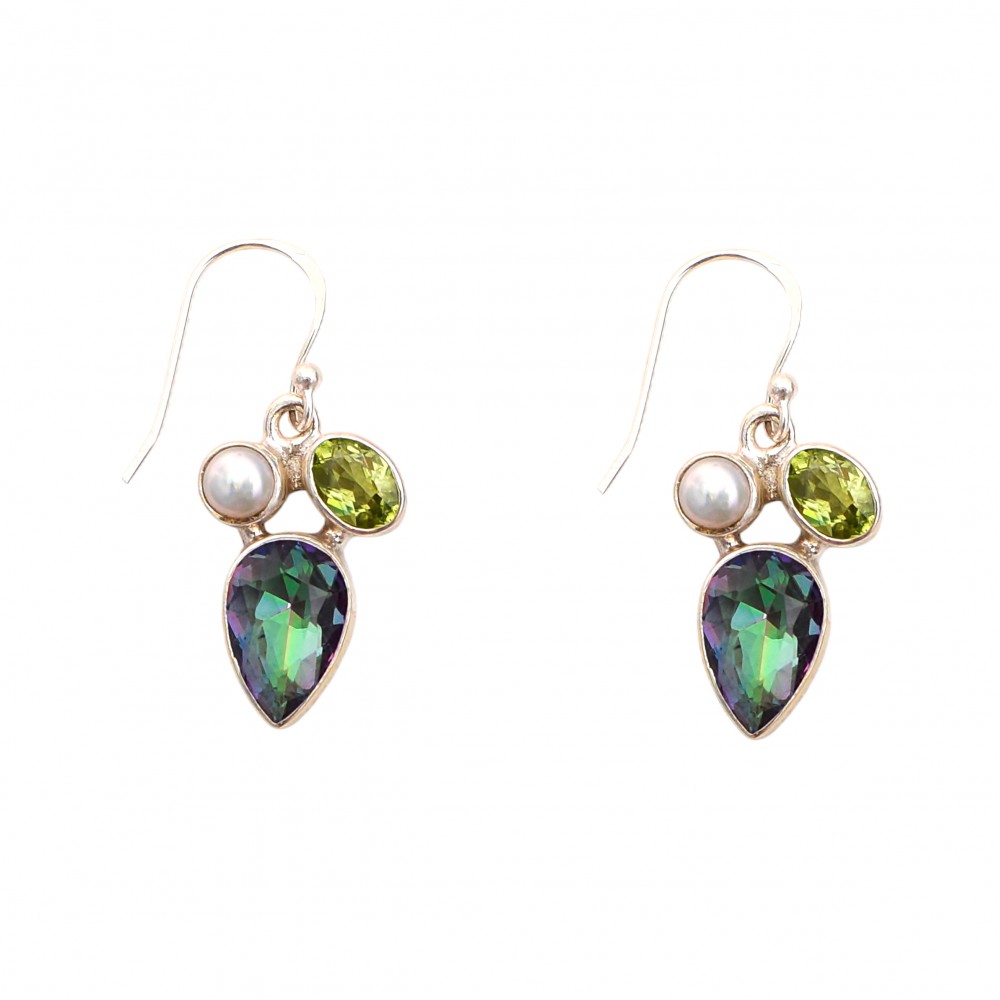 Cercei Argint Topaz Mistic,Peridot si Perluta Amely