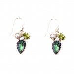 Cercei Argint Topaz Mistic,Peridot si Perluta Amely