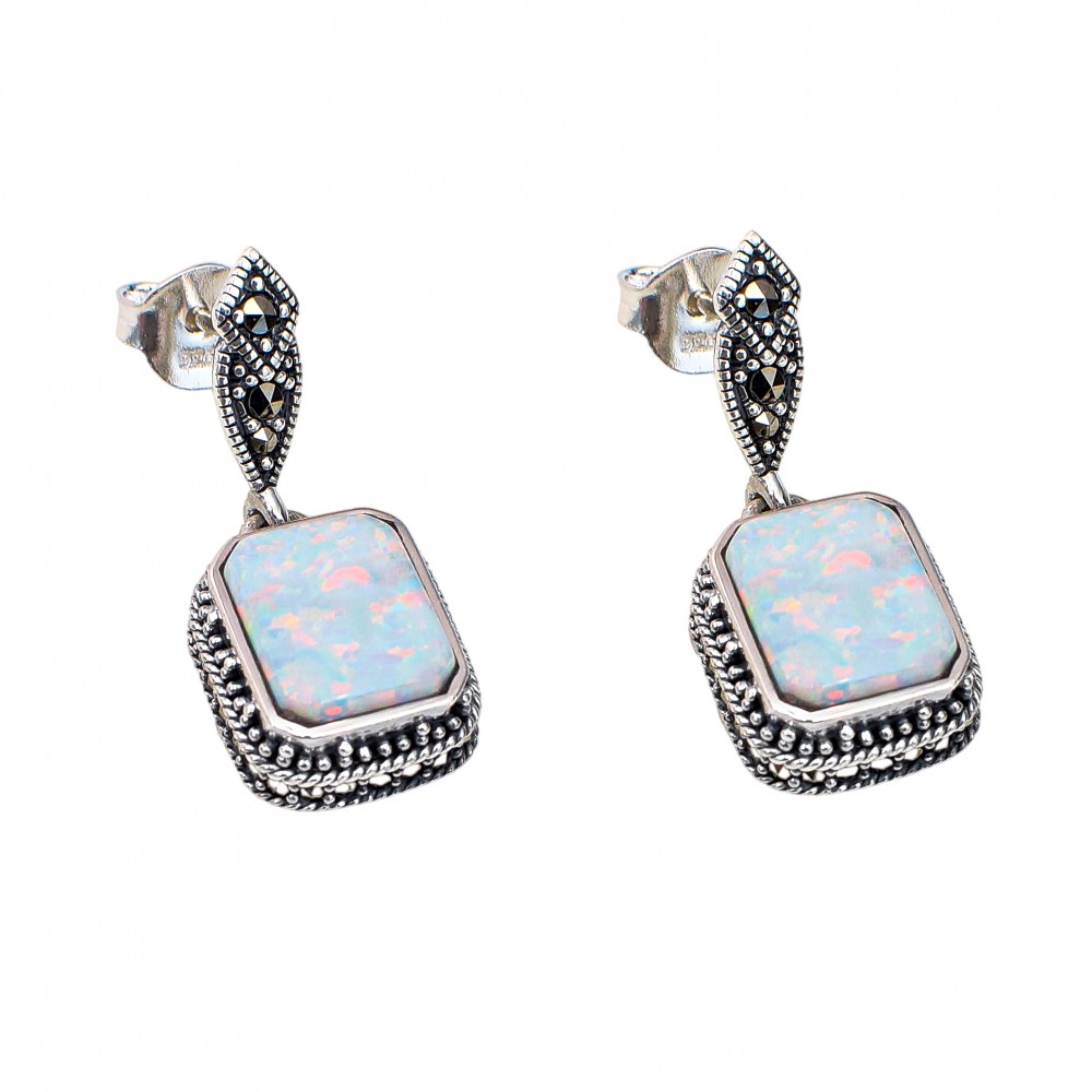 Cercei Argint Opal Etiopian si Marcasite Ally