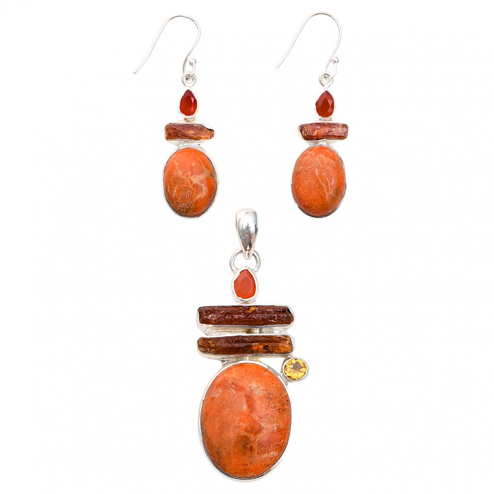 Set Bijuterii Argint Coral,Carneol si Turmalina Mara