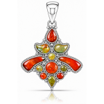 Pandantiv Argint cu Turcoaz și Coral Tibetan Amber