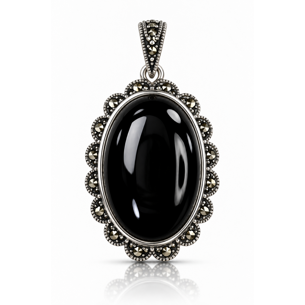 Pandantiv Argint Onix și Marcasite Blacky