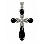 Pandantiv Cruce Argint Marcasite și Onix fațetat Deus