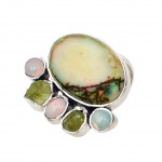 Inel Argint Opal Etiopian și Peridot Brut Vanity