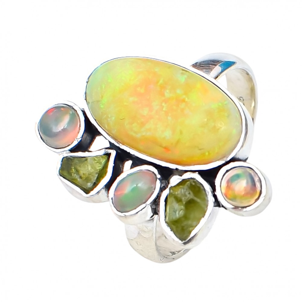Inel Argint Opal Etiopian și Peridot Brut Any