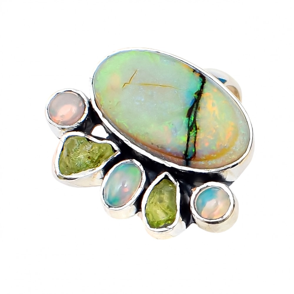 Inel Argint Opal Etiopian și Peridot Brut Anna