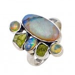 Inel Argint Opal Etiopian și Peridot Brut Samus