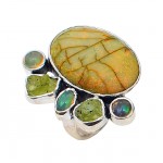 Inel Argint Opal Etiopian și Peridot Brut Maya