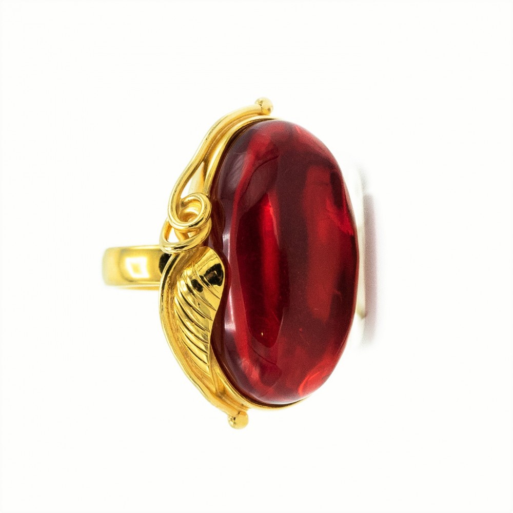 Inel Argint Placat cu Aur și Chihlimbar Roșu Red Amber