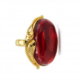 Inel Argint Placat cu Aur și Chihlimbar Roșu Red Amber