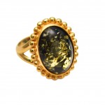 Inel Argint Placat cu Aur Chihlimbar Verde Floris