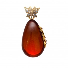 Pandantiv Argint Placat cu Aur Chihlimbar Cherry Butterfly