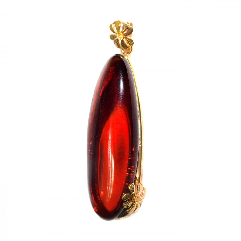Pandantiv Argint Placat cu Aur Chihlimbar Cognac Elegance