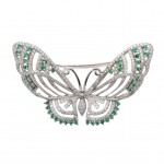Brosa Argint Zirconii Green Butterfly
