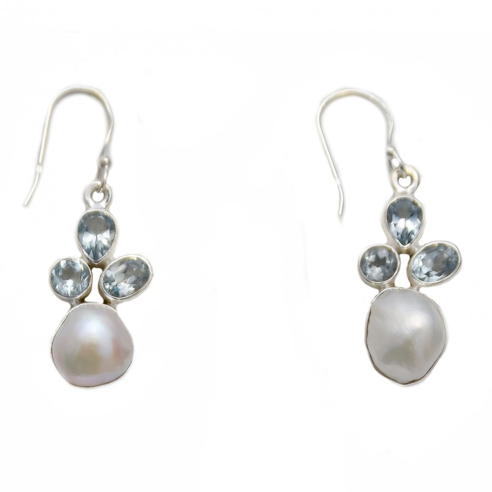 Cercei Argint Perla Barocă și Blue Topaz Joy