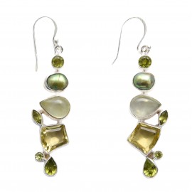 Set Argint Prehnit Lemon Cuarț Peridot Perlă Extravaganza