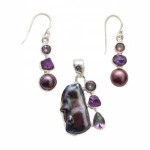 Set Argint Perlă Neagră Topaz Mistic și Ametist Brut
