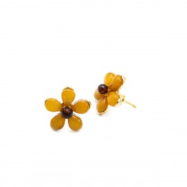 Cercei Argint Placați cu Aur și Chihlimbar Sun Flower