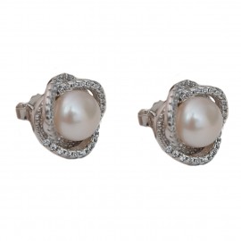 Cercei Argint Zirconii Perla Rose