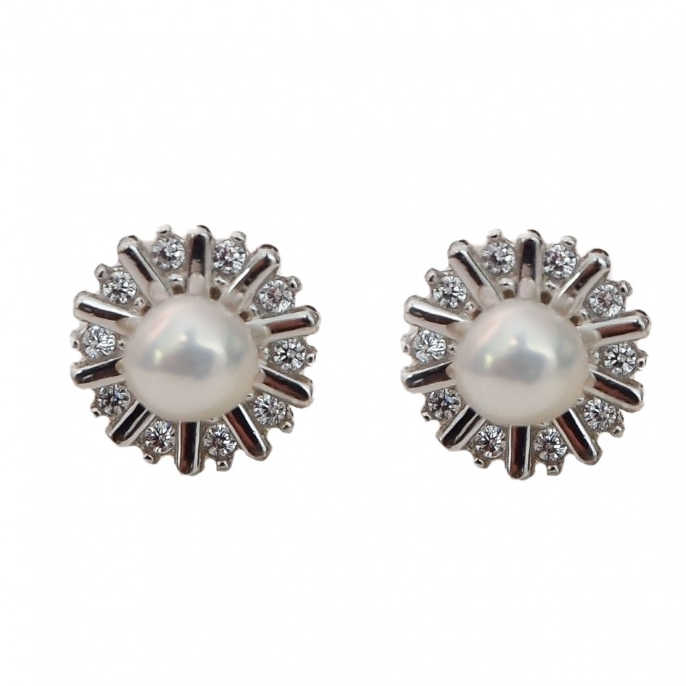 Cercei Argint Zirconii Perla Stars