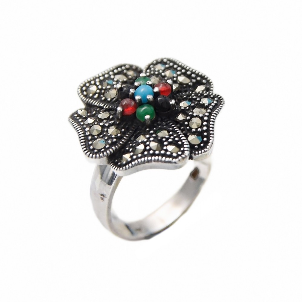 Inel Argint Marcasite Flowers
