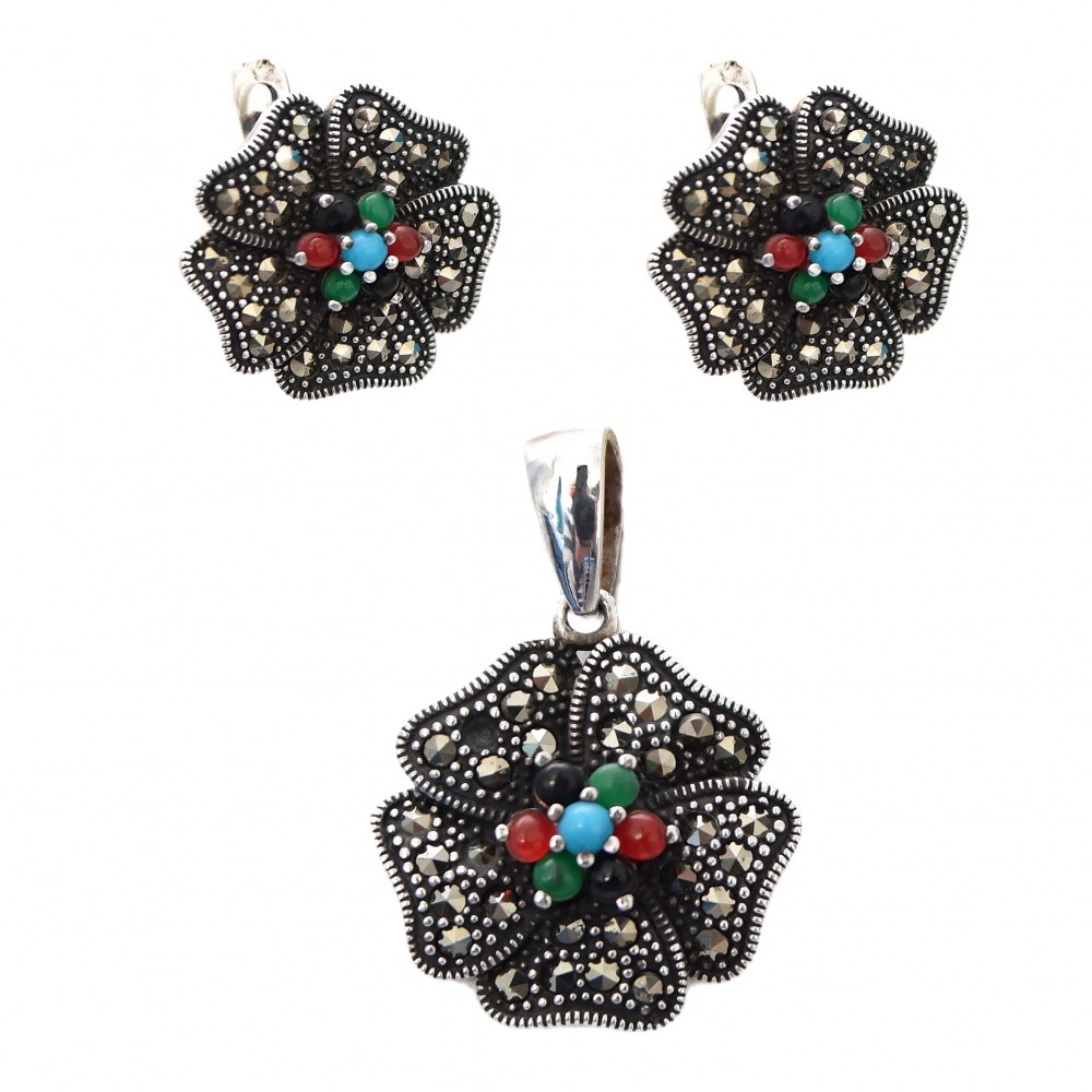Set Argint Marcasite Flowers