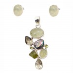 Set Argint Prehnit Peridot Perlă și Ametist Verde Tibet