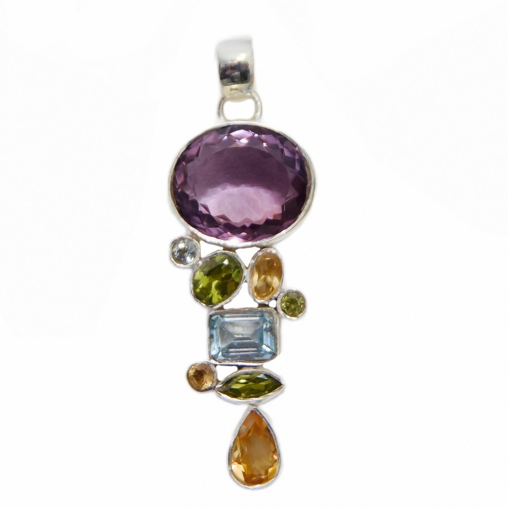 Pandantiv Argint Ametist Citrin Peridot Blue Topaz Esmeralda