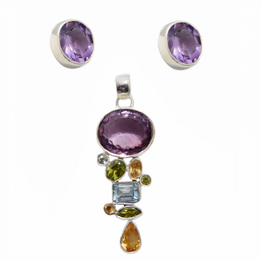 Set Argint Ametist Citrin Peridot Blue Topaz Esmeralda